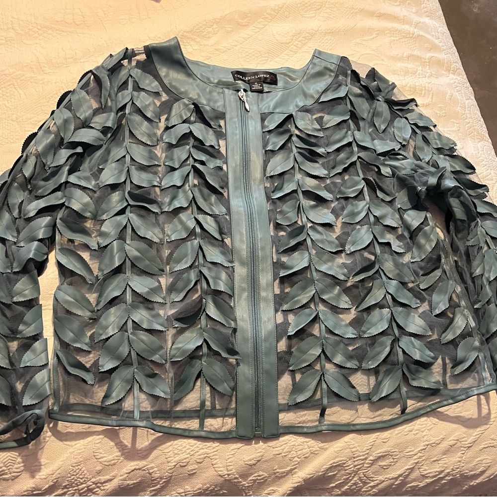 Elegant Sheer Leaf Pattern Jacket
